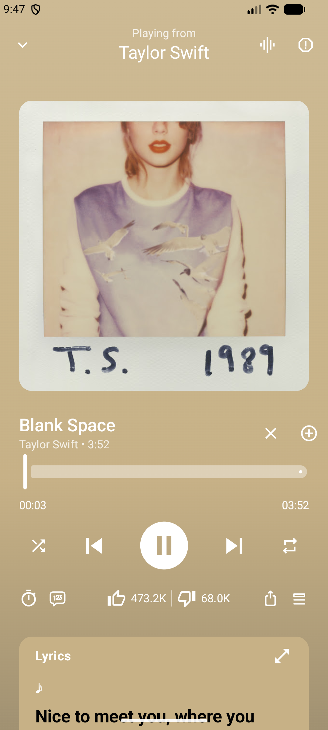 Spottube now playing screen on Android